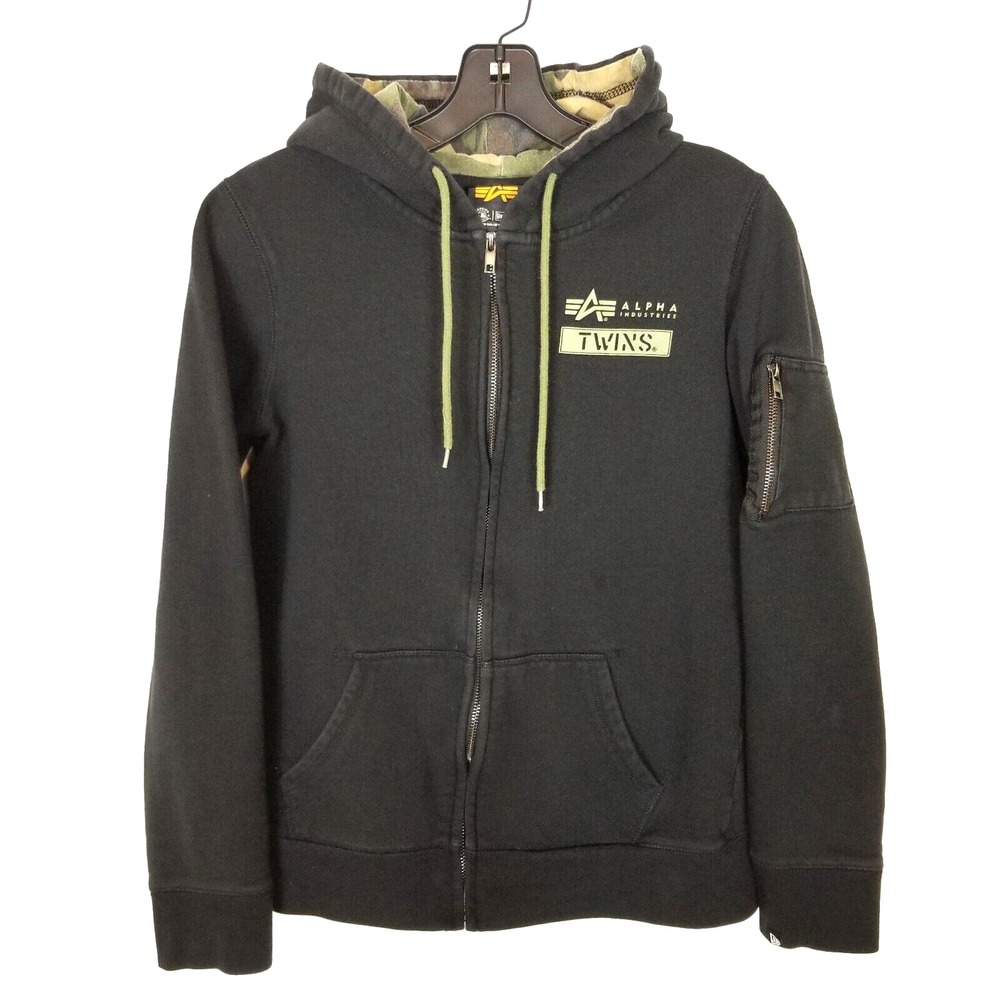 Alpha Industries New Era Minnesota Twins Black Bomber Hoodie Sz S Pockets Fleece